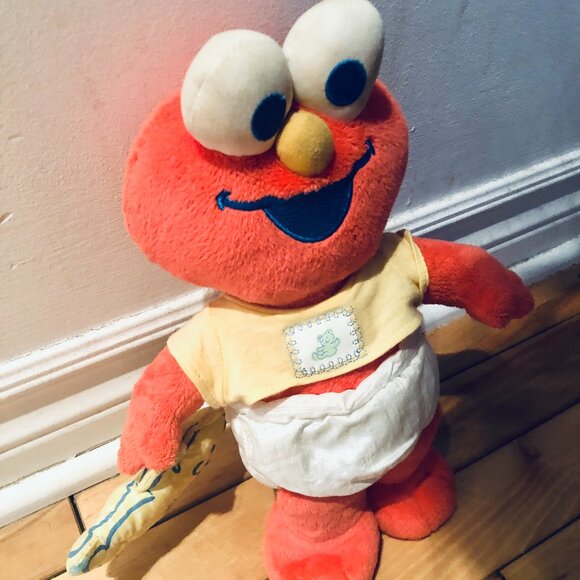 🍼 VERY RARE 1990s Vintage Sesame Street Baby Big Bird & Baby Elmo Plush Set 12” - Picture 6 of 7
